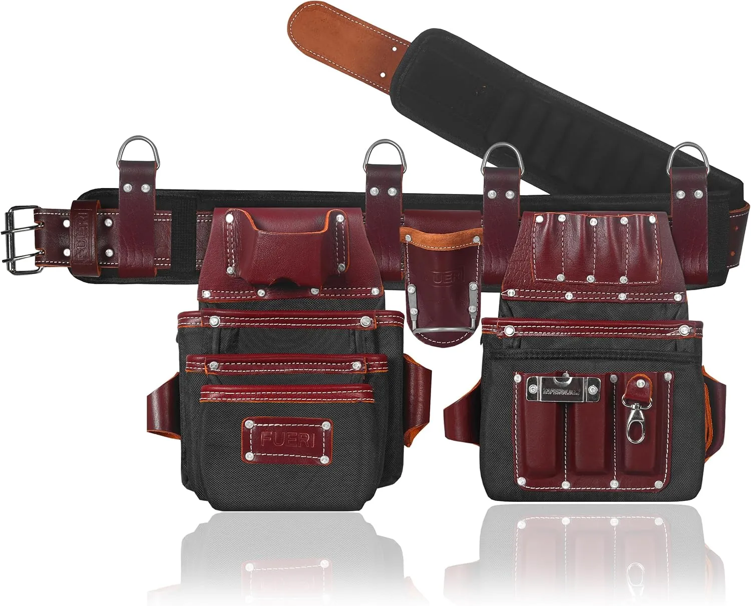 FUERI Tool Belt Men Heavy Duty 26 Pocket Tools Bags Pouches Holder Organizer for Carpenter Construction Electrician Framer Nylon Leather Work Belts Bag Pouch - Extra Large