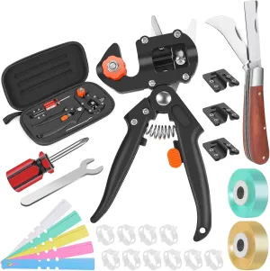 FUJIWARA 2-in-1 Garden Grafting Tool, Multifunctional Pruning Scissors Kit, U/V/Omega-Graft Seedling for Fruit Tree Grafting Set,Including 2X Tapes, Plant Tags,Grafting Knife & Replacement Blades