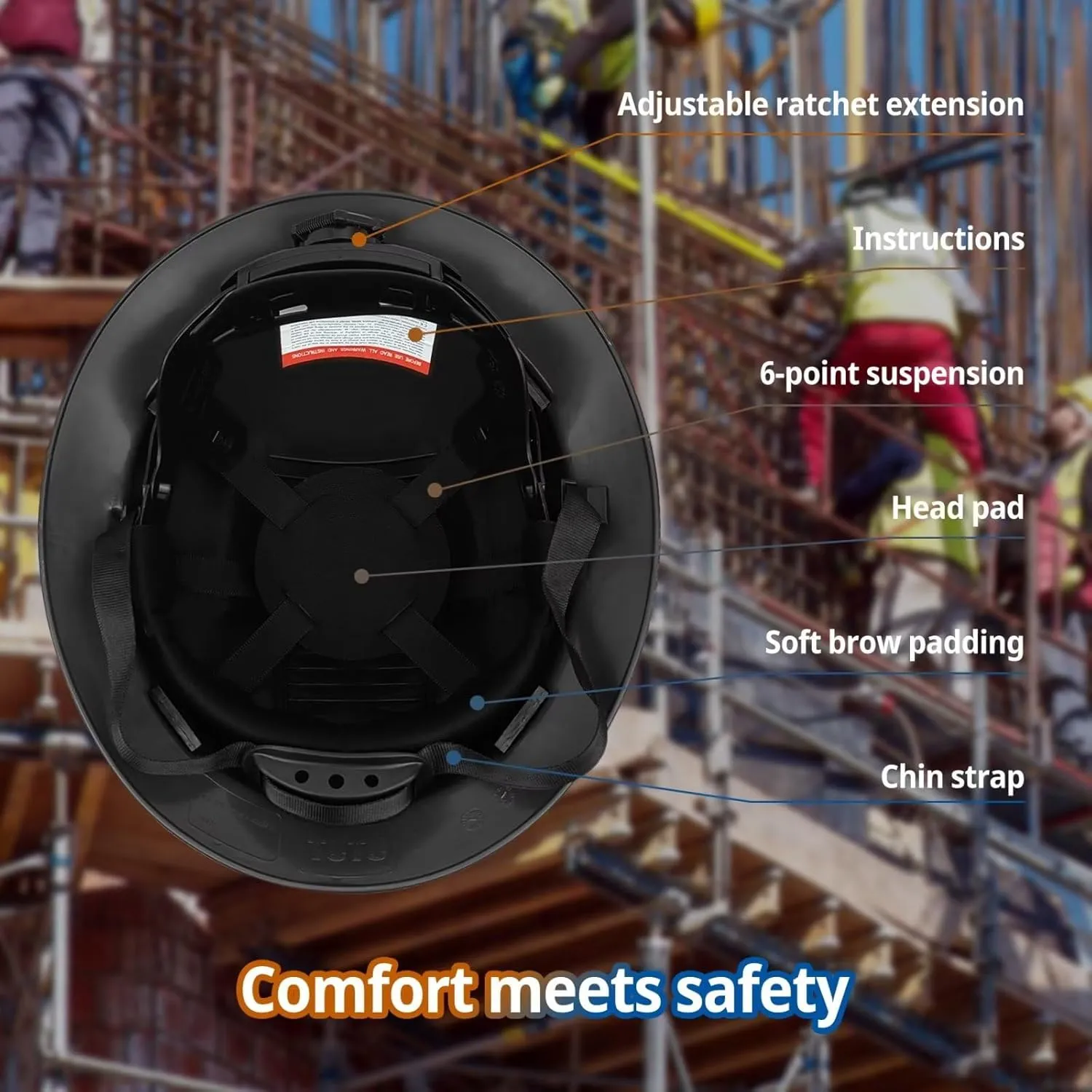 Full Brim Hard Hat - OSHA Safety Helmet Durable Lightweight Carbon Fiber Hard Hat, 6-Point Ratchet Suspension Protective Gear for Men and Women