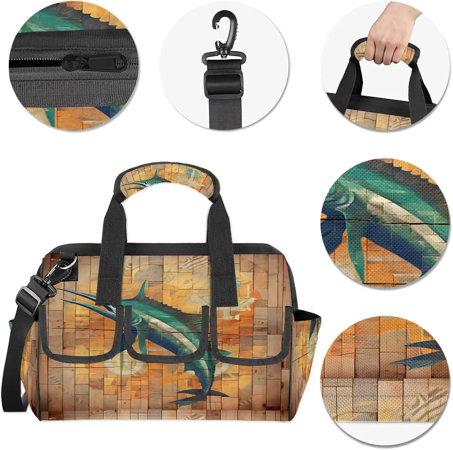 Funny Swordfish Tool Bags for Men and Women 14.8 Inch, Heavy Duty Waterproof Tool Box Organizer Bag, Wide Mouth Tool Tote Storage Bag with Adjustable Shoulder Strap
