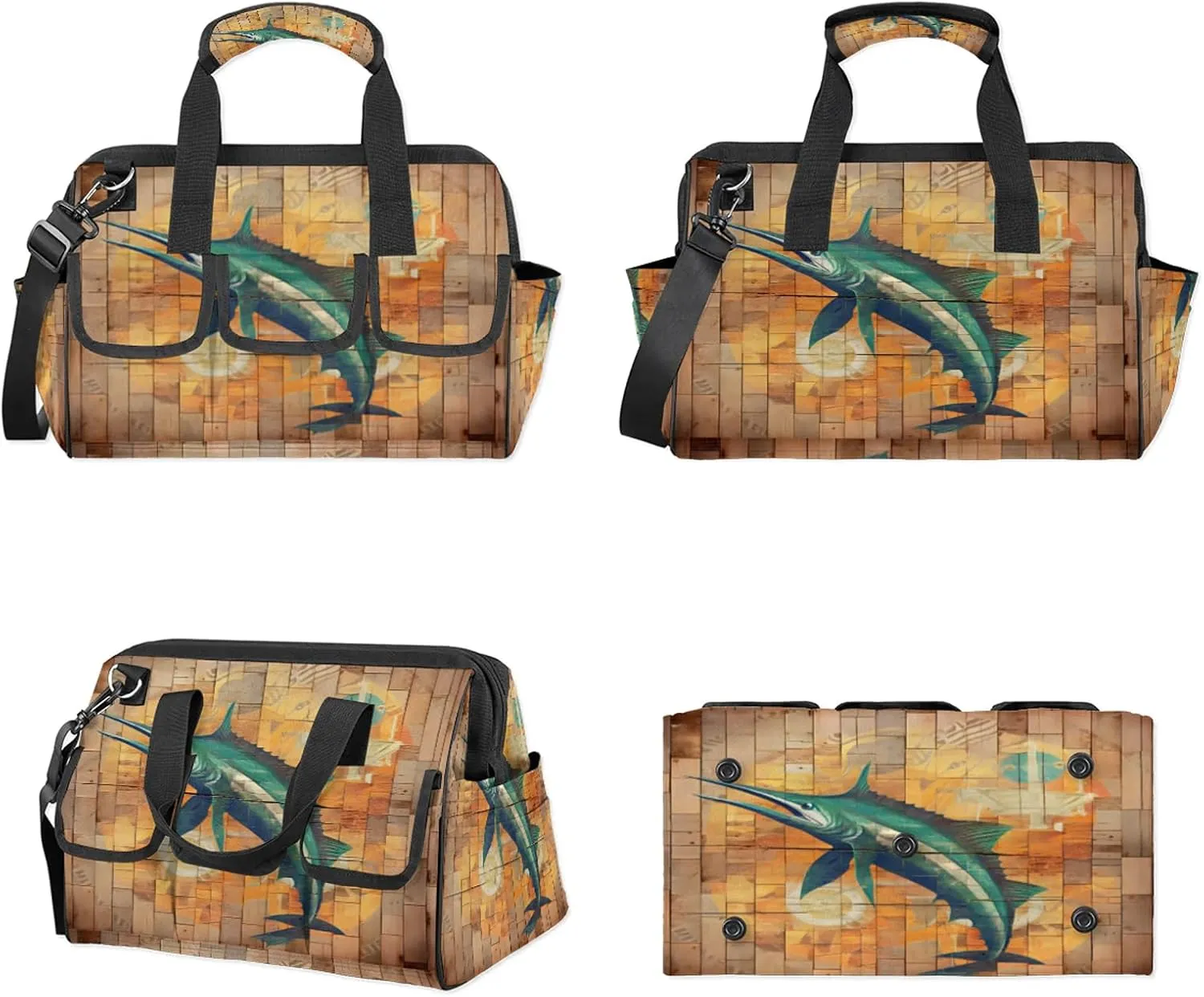 Funny Swordfish Tool Bags for Men and Women 14.8 Inch, Heavy Duty Waterproof Tool Box Organizer Bag, Wide Mouth Tool Tote Storage Bag with Adjustable Shoulder Strap