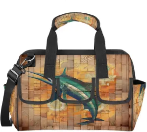 Funny Swordfish Tool Bags for Men and Women 14.8 Inch, Heavy Duty Waterproof Tool Box Organizer Bag, Wide Mouth Tool Tote Storage Bag with Adjustable Shoulder Strap