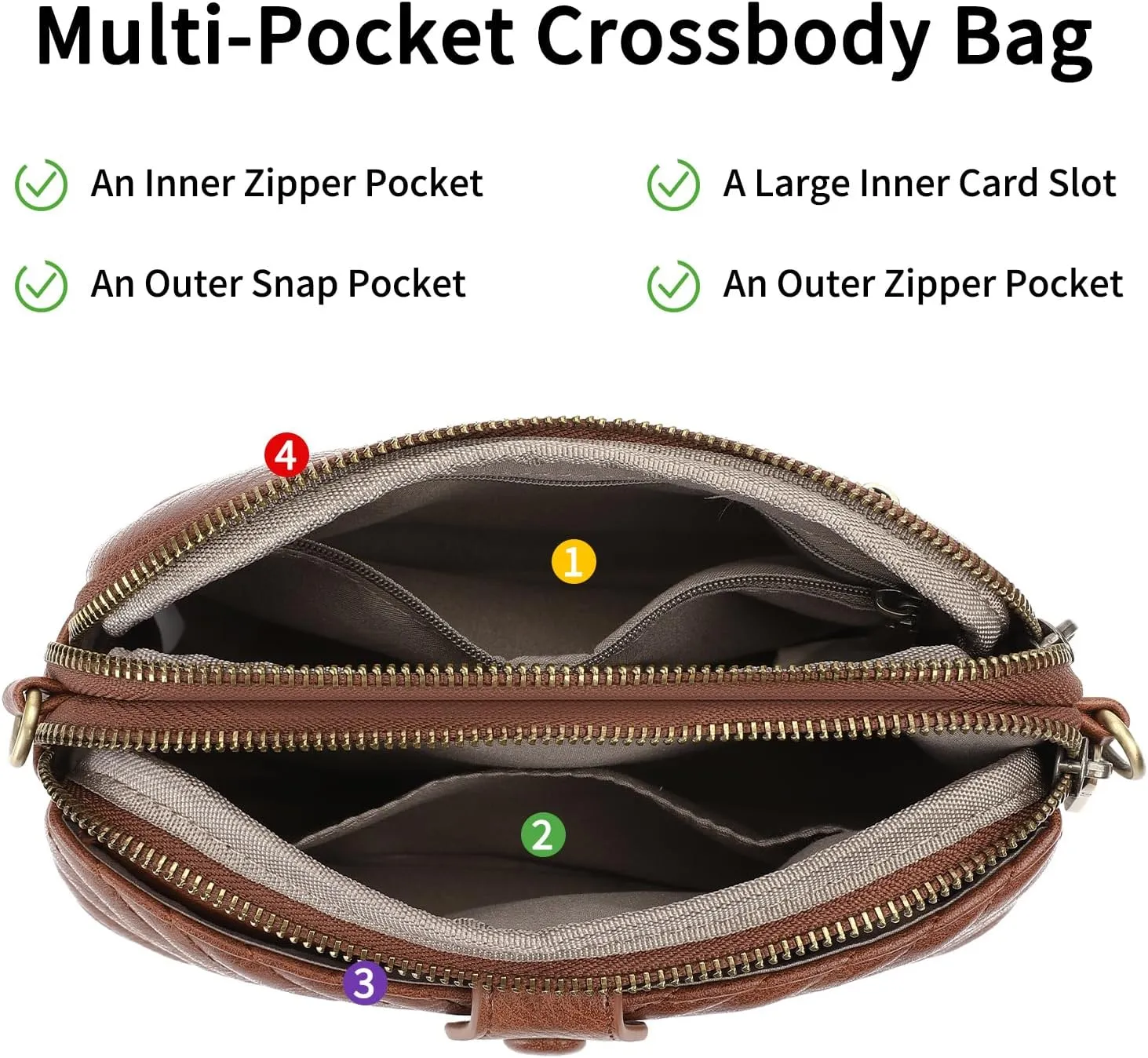 GAEKEAO Crossbody Bags for Women Small Genuine Leather Shoulder Purse Cross Body Bag with Wristlet Top Zipper
