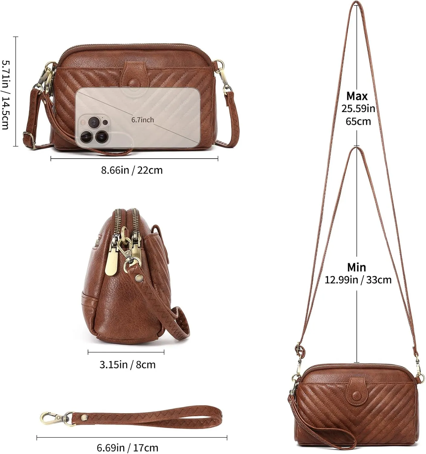GAEKEAO Crossbody Bags for Women Small Genuine Leather Shoulder Purse Cross Body Bag with Wristlet Top Zipper