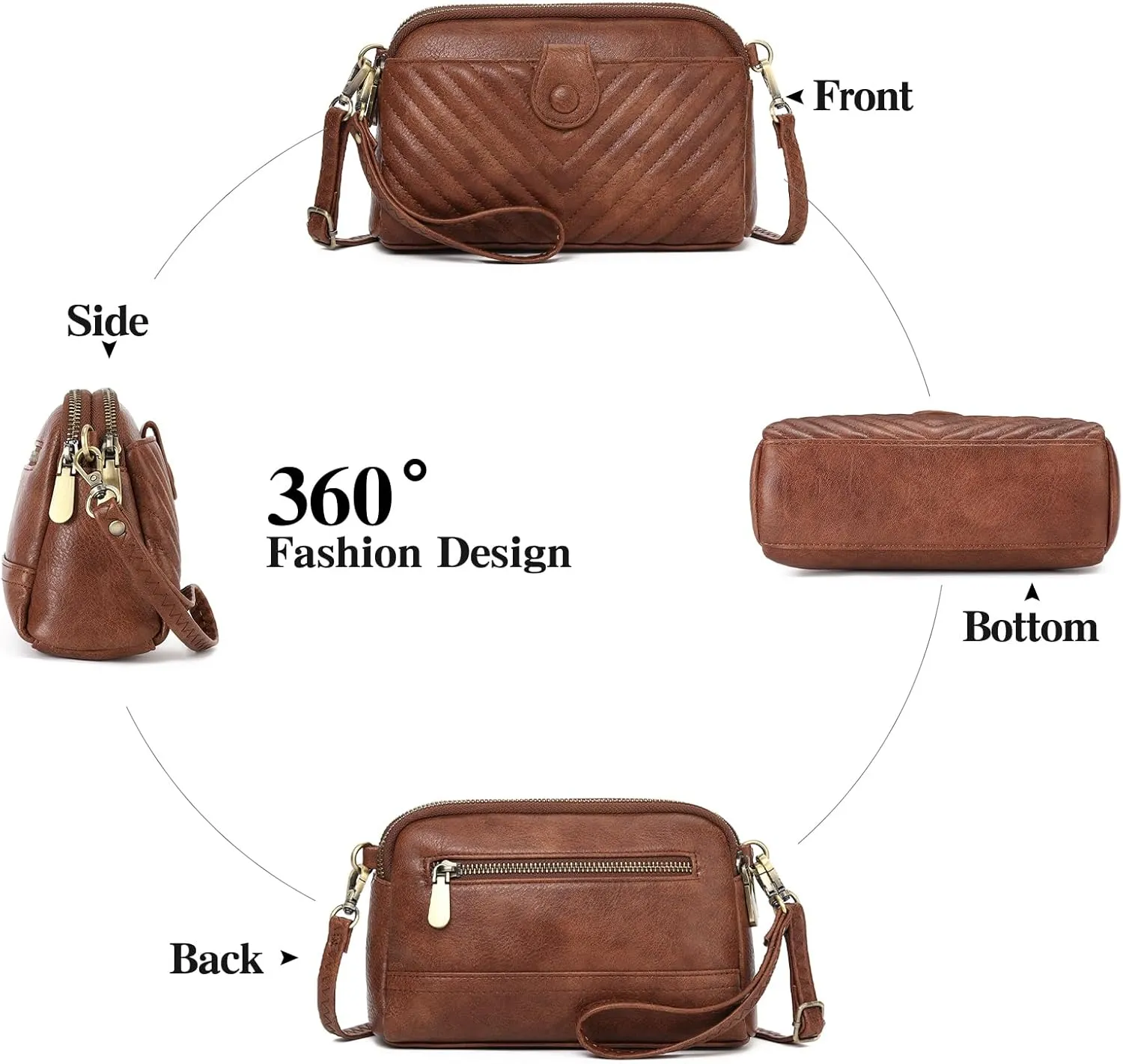GAEKEAO Crossbody Bags for Women Small Genuine Leather Shoulder Purse Cross Body Bag with Wristlet Top Zipper