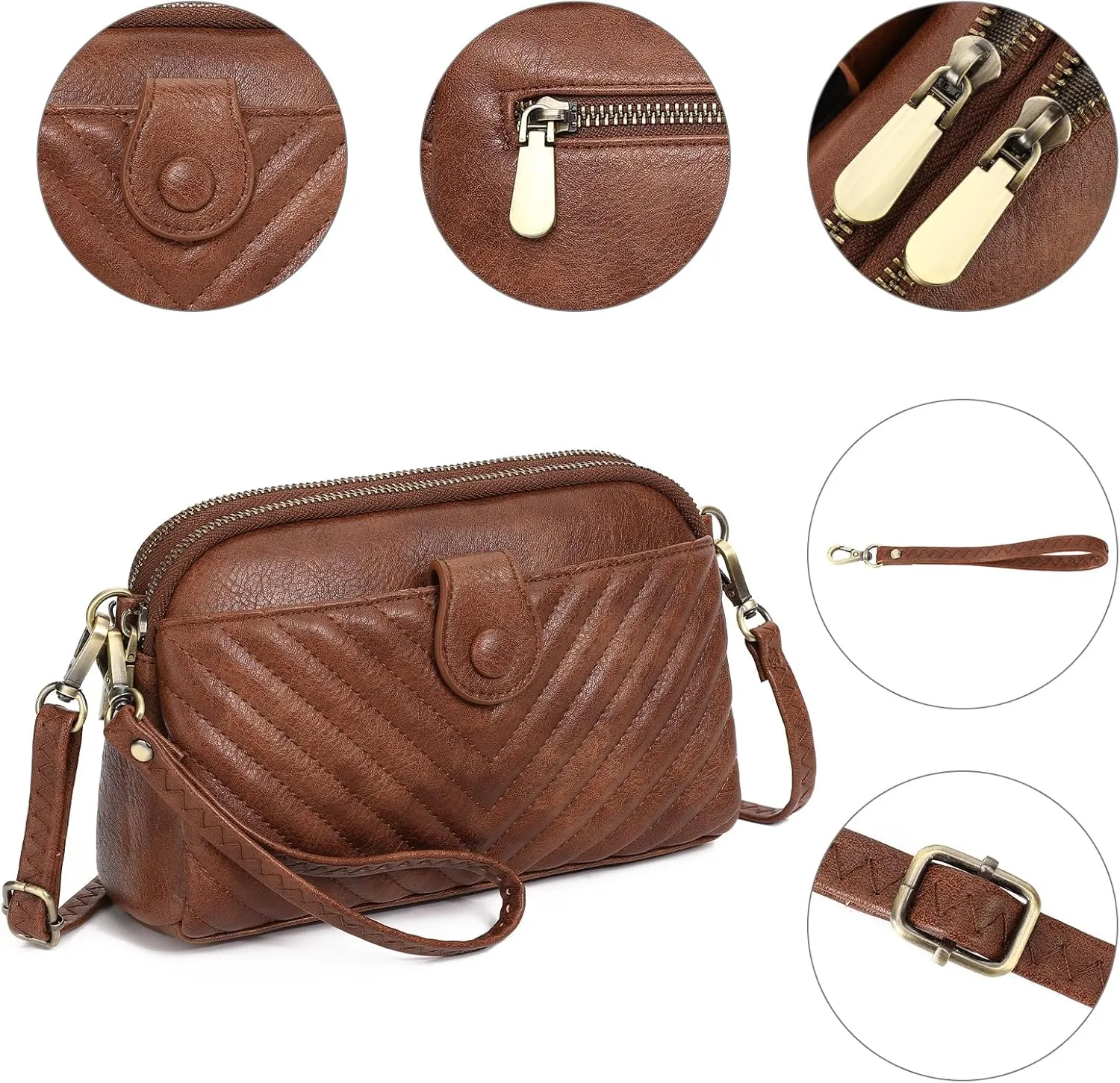 GAEKEAO Crossbody Bags for Women Small Genuine Leather Shoulder Purse Cross Body Bag with Wristlet Top Zipper