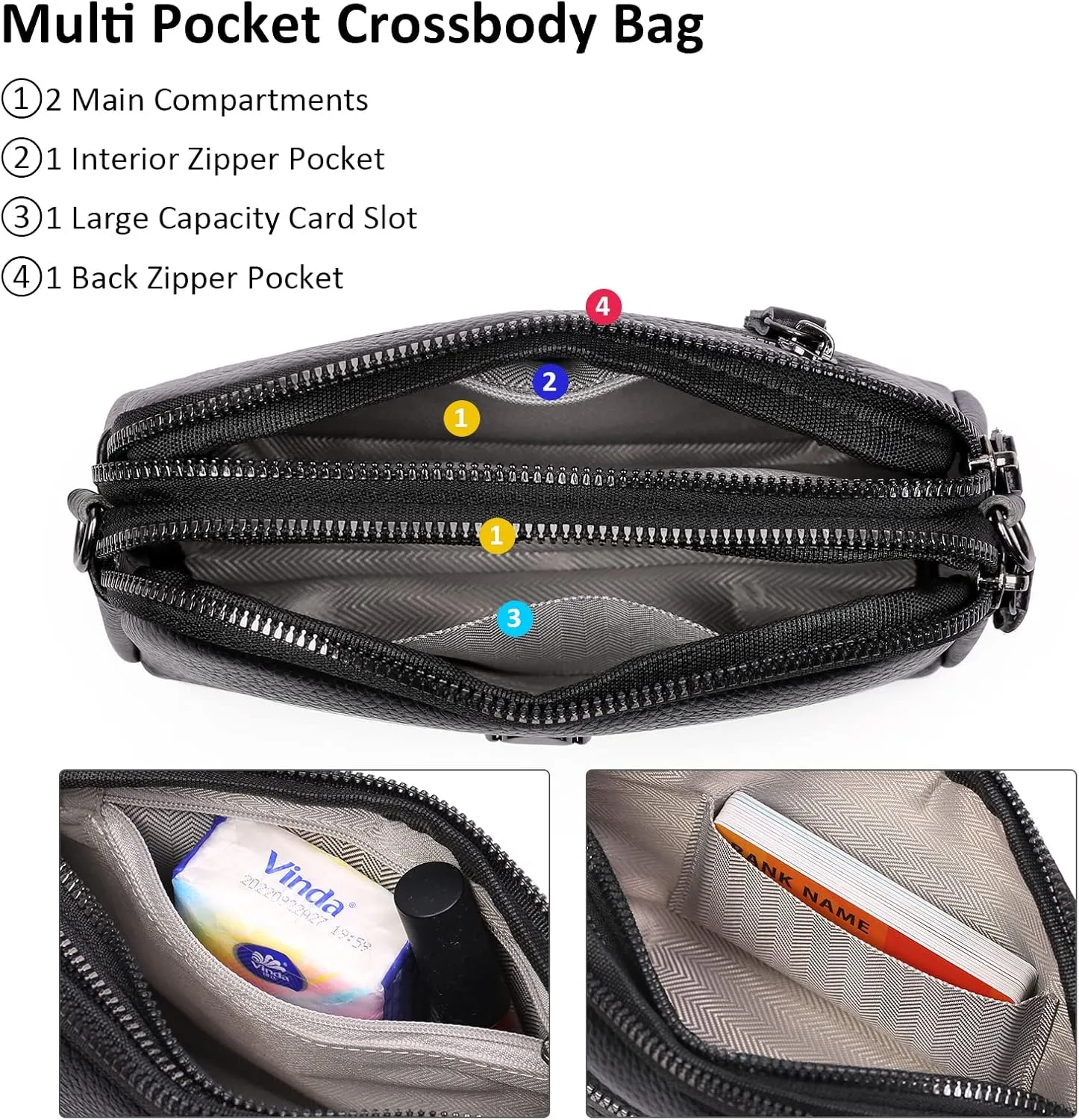 GAEKEAO Crossbody Bags for Women Small Genuine Leather Shoulder Purse Cross Body Bag with Wristlet Top Zipper