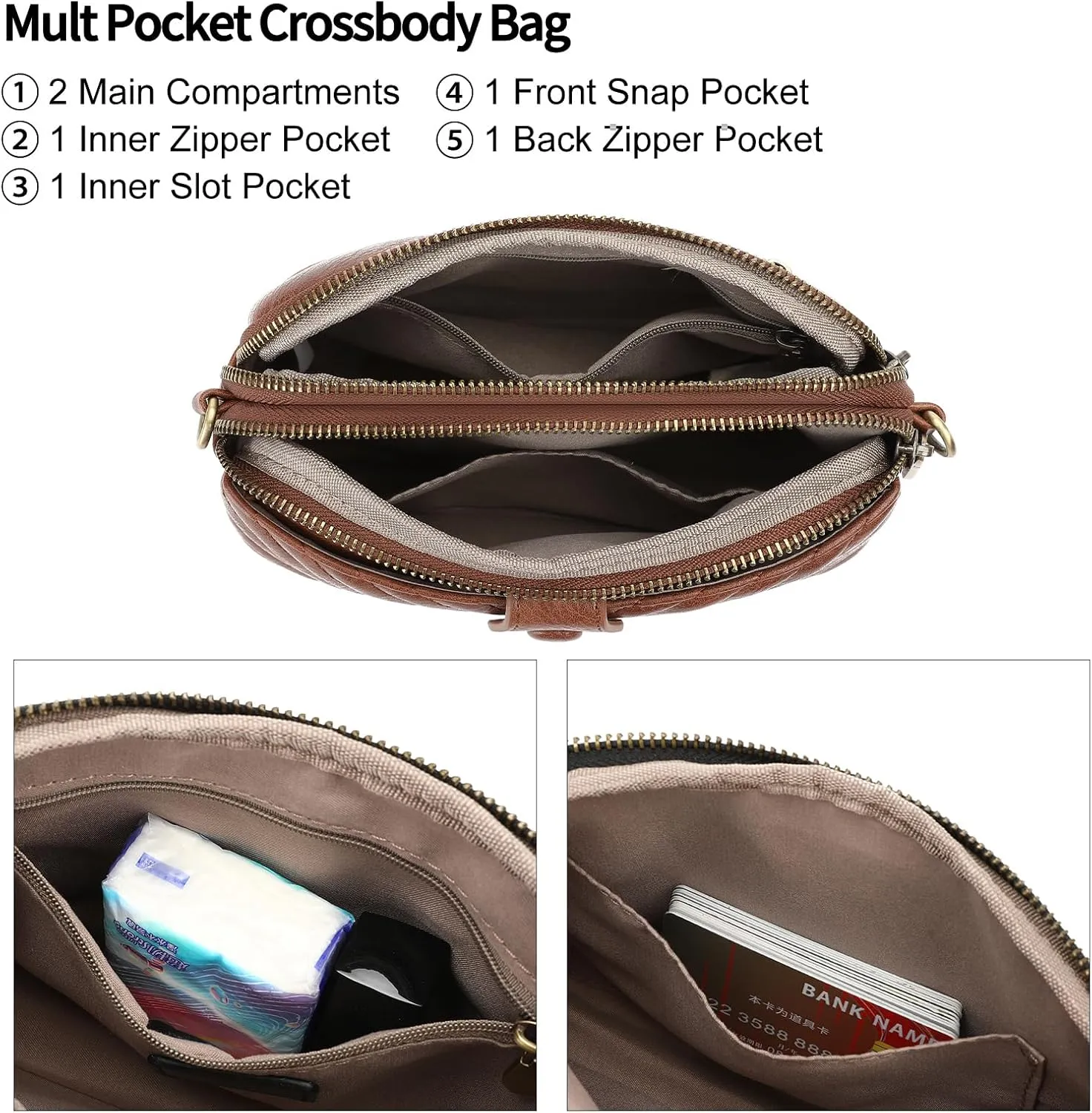 GAEKEAO Crossbody Bags for Women Small Genuine Leather Shoulder Purse Cross Body Bag with Wristlet Top Zipper