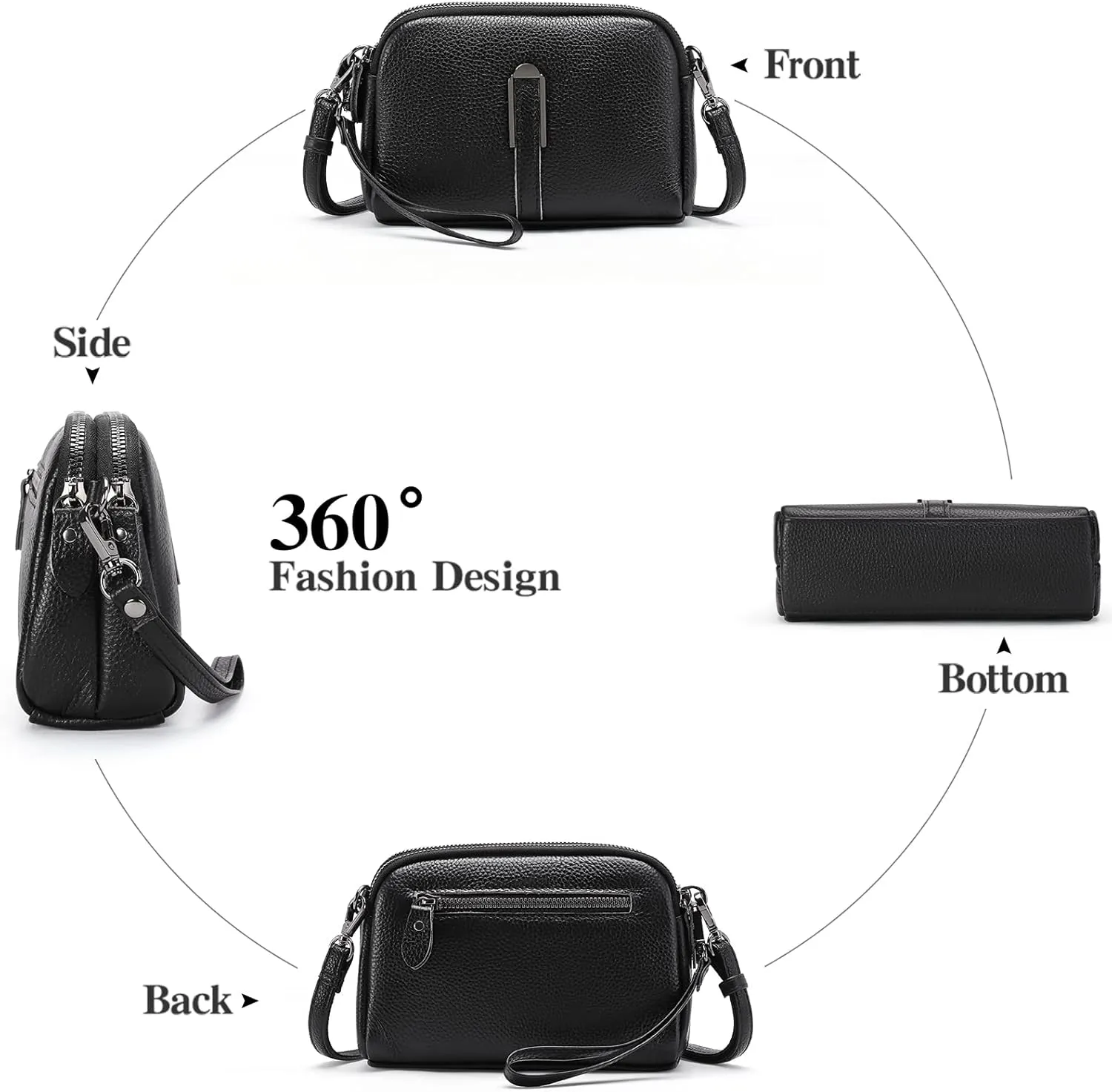 GAEKEAO Crossbody Bags for Women Small Genuine Leather Shoulder Purse Cross Body Bag with Wristlet Top Zipper