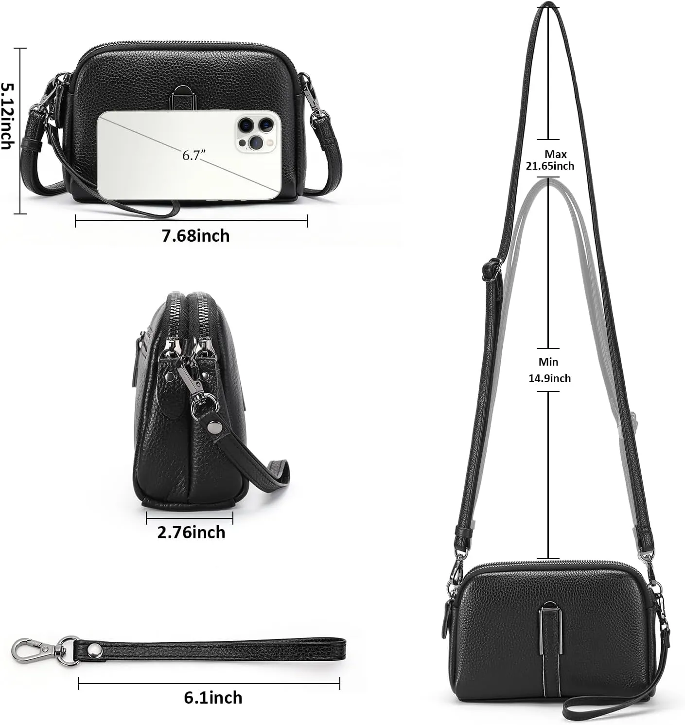 GAEKEAO Crossbody Bags for Women Small Genuine Leather Shoulder Purse Cross Body Bag with Wristlet Top Zipper