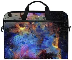 Galaxy Music Note 15 inch Laptop Case Shoulder Bag Crossbody Briefcase Messenger Sleeve for Women Men Girls Boys with Shoulder Strap Handle, Back to School Gifts for Her Him
