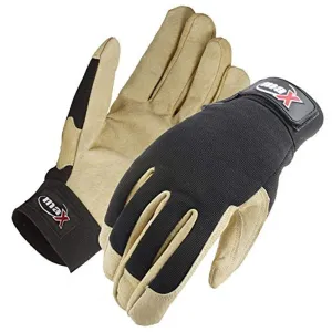 Galeton 9120130-L Max Jammer Pigskin Palm Mechanic/Utility Work Gloves with Wrist Tabs, Large, Beige/Black