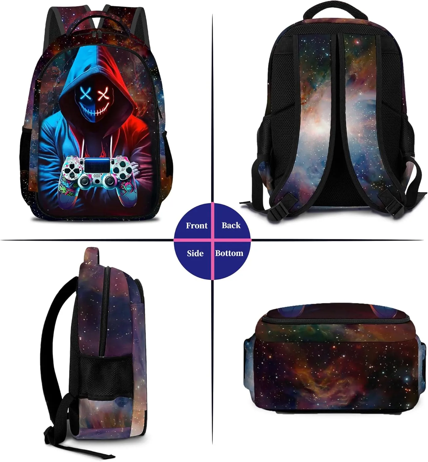Game Backpack Set for Boys, Gaming Backpack 3 Pack, Boy Backpack Lunch Box, and Pencil Bag for Kids Teens Elementary Middle School， Large Capacity Game School Bag 17" Travel Back Pack