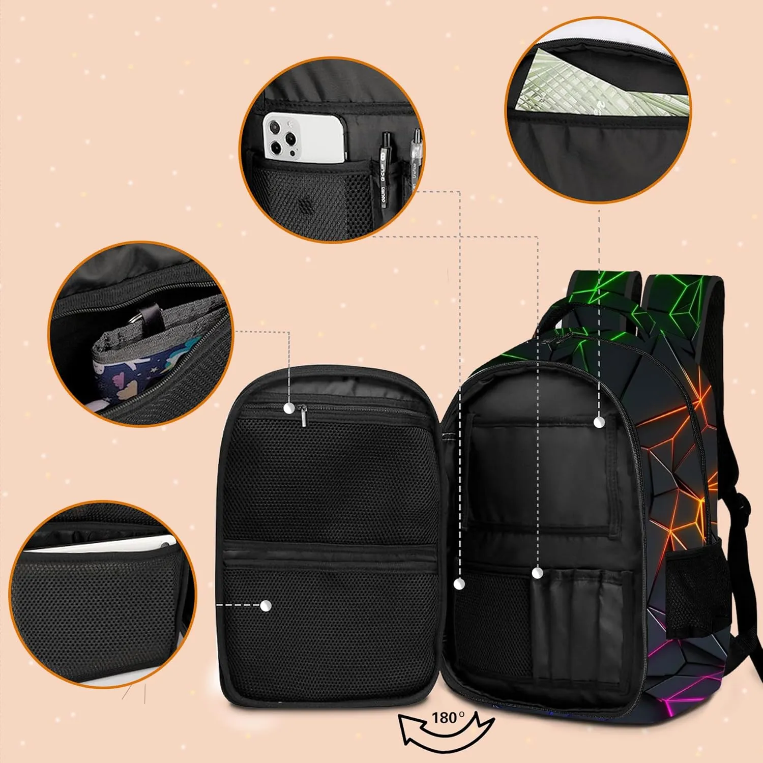 Game Backpack Set for Boys, Gaming Backpack 3 Pack, Boy Backpack Lunch Box, and Pencil Bag for Kids Teens Elementary Middle School， Large Capacity Game School Bag 17" Travel Back Pack