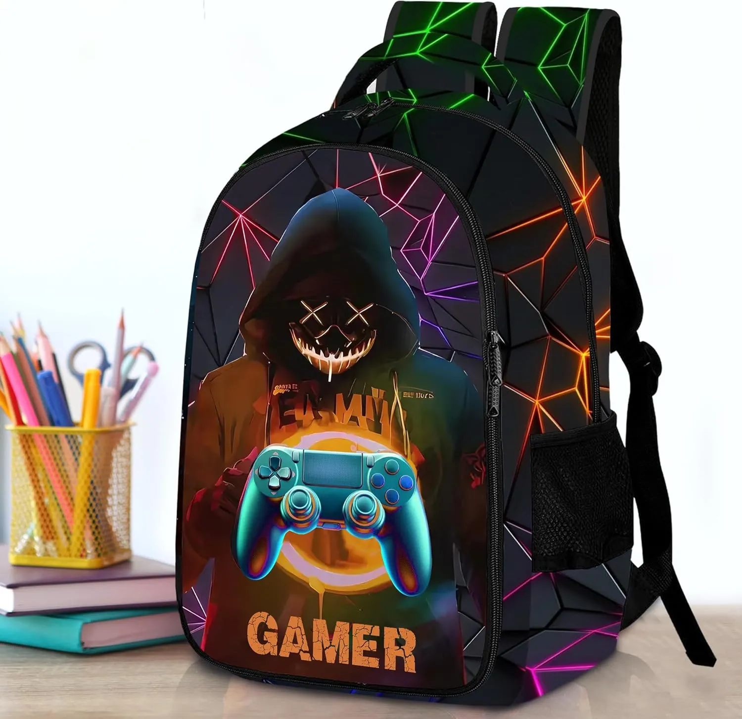 Game Backpack Set for Boys, Gaming Backpack 3 Pack, Boy Backpack Lunch Box, and Pencil Bag for Kids Teens Elementary Middle School， Large Capacity Game School Bag 17" Travel Back Pack