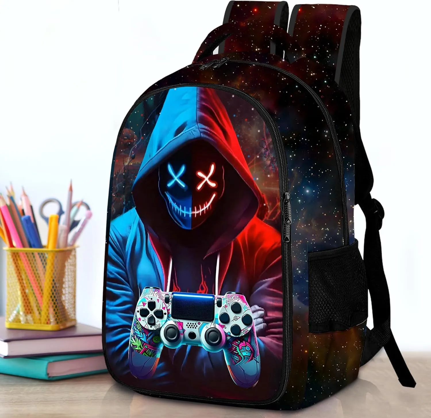 Game Backpack Set for Boys, Gaming Backpack 3 Pack, Boy Backpack Lunch Box, and Pencil Bag for Kids Teens Elementary Middle School， Large Capacity Game School Bag 17" Travel Back Pack