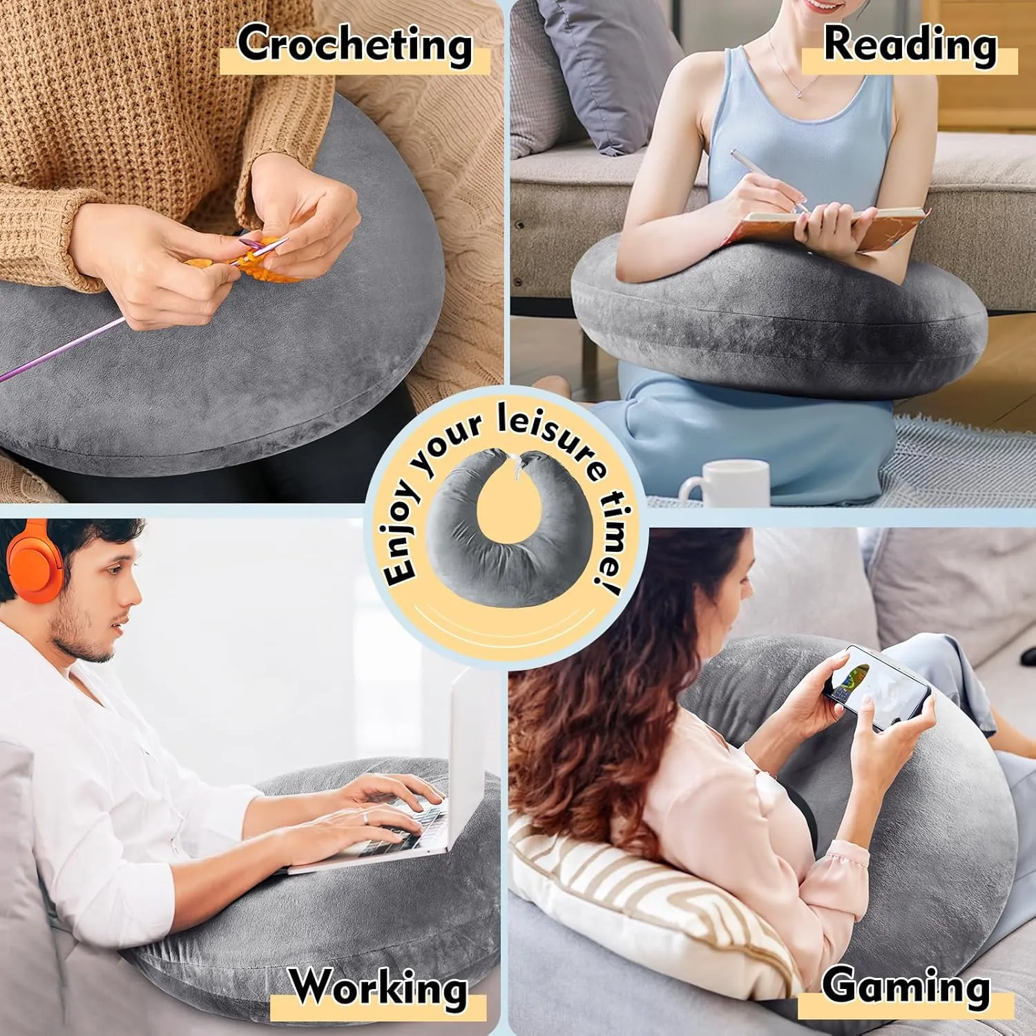 Gaming Pillow Arm Support Pillow for Bed & Sofa: Ergonomic U-Shaped Lap Pillow with Elbow Rest for Adults & Kids - Reduces Arm Pain & Fatigue During Gaming, Reading, Working & Crocheting