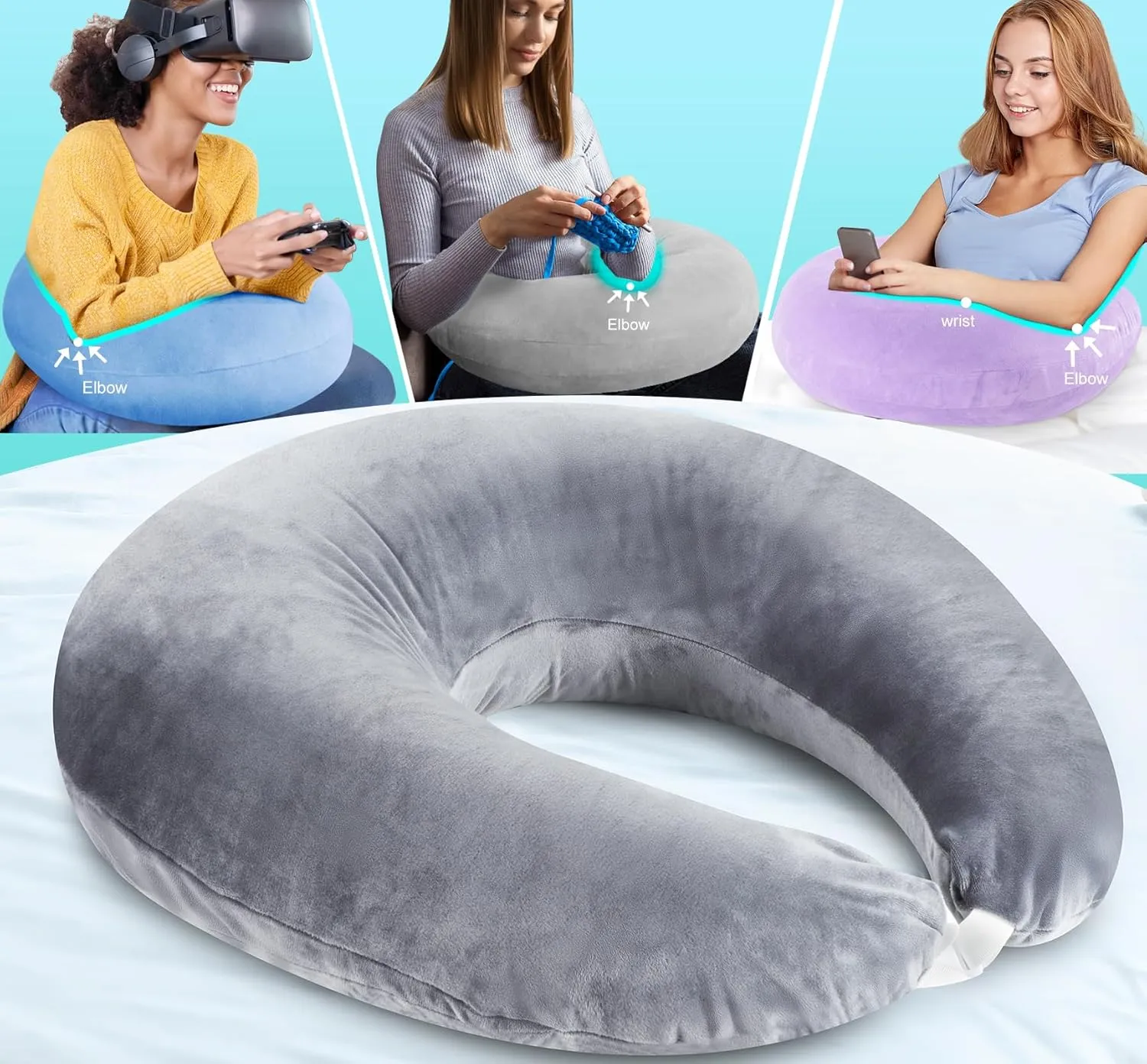 Gaming Pillow Arm Support Pillow for Bed & Sofa: Ergonomic U-Shaped Lap Pillow with Elbow Rest for Adults & Kids - Reduces Arm Pain & Fatigue During Gaming, Reading, Working & Crocheting