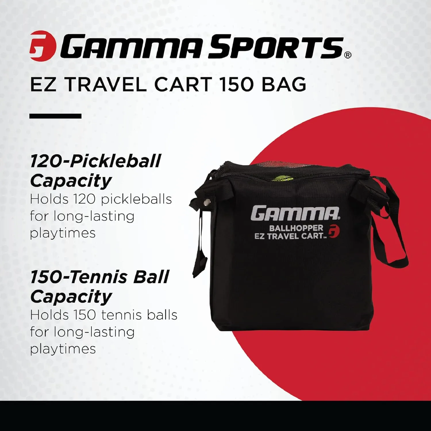 GAMMA Sports EZ Travel Cart, Tennis & Pickleball Hopper, Portable Compact Design, Sturdy Lightweight Construction, 150 or 250 Capacity Available, Premium Carrying Case Included