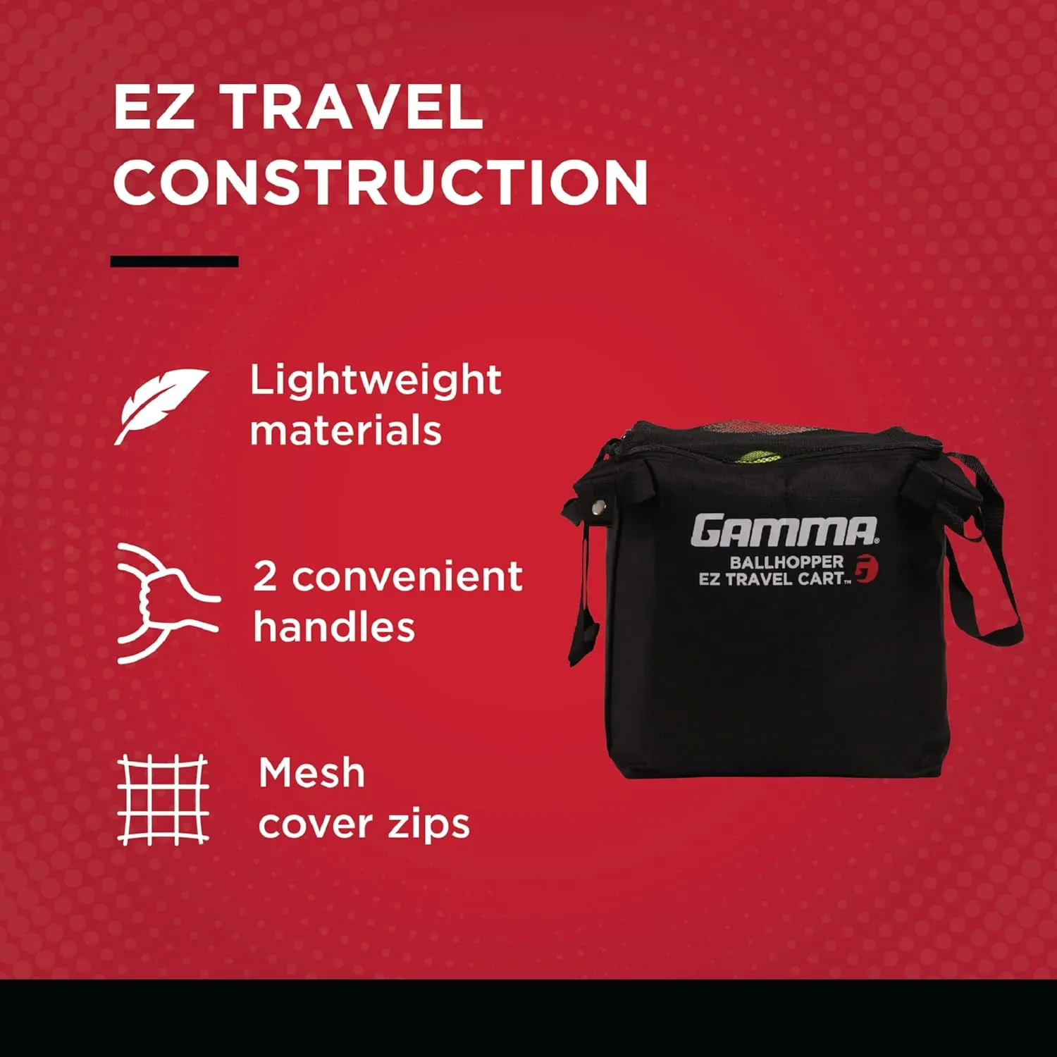GAMMA Sports EZ Travel Cart, Tennis & Pickleball Hopper, Portable Compact Design, Sturdy Lightweight Construction, 150 or 250 Capacity Available, Premium Carrying Case Included