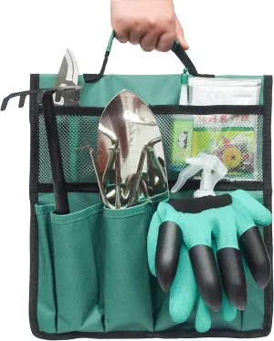 Garden Kneeler Tool Bag Stool Pouch Seat Storage Tote Hanging Organizer with Handle Pockets Waterproof Portable Gardening Kneeling Chair Bag Hand Tool Holder Bag for Outdoor Gardening
