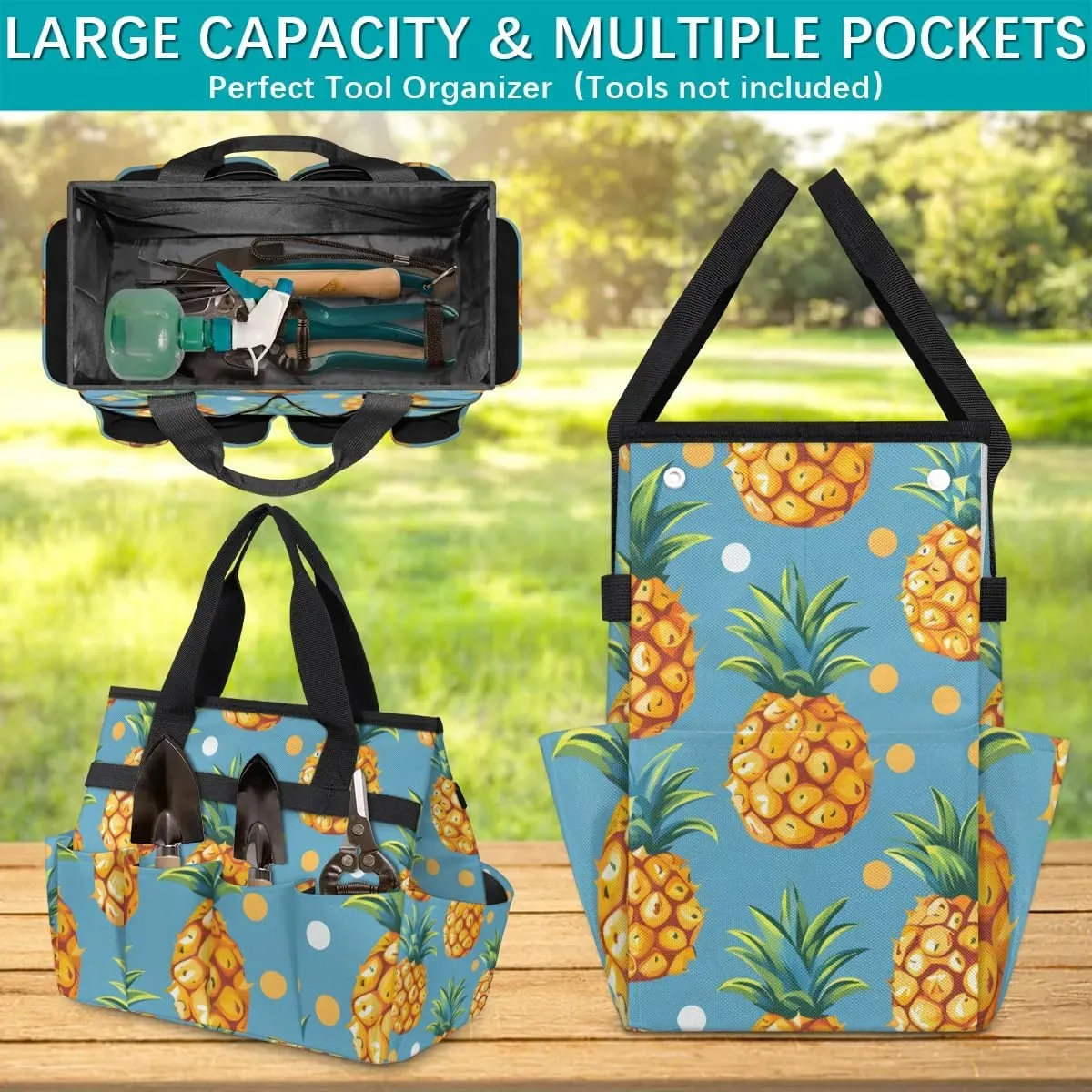 Garden Tool Bag Pineapple Dots Garden Tote Bag with Pockets Gardening Organizer Tool Storage Bags for Women Men Indoor Outdoor
