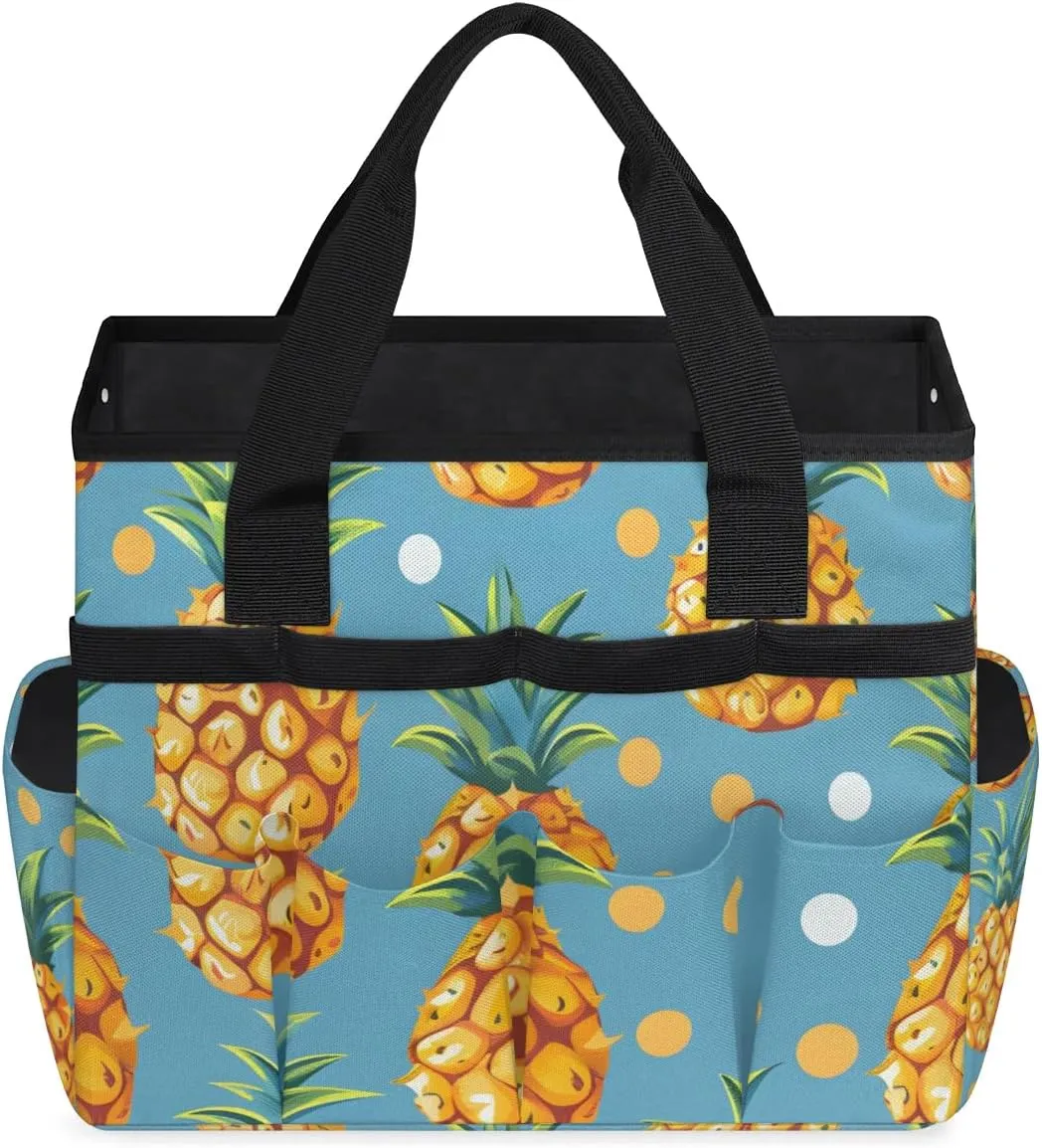 Garden Tool Bag Pineapple Dots Garden Tote Bag with Pockets Gardening Organizer Tool Storage Bags for Women Men Indoor Outdoor