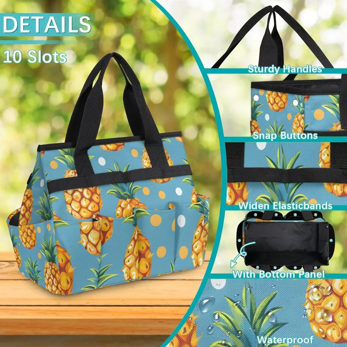 Garden Tool Bag Pineapple Dots Garden Tote Bag with Pockets Gardening Organizer Tool Storage Bags for Women Men Indoor Outdoor