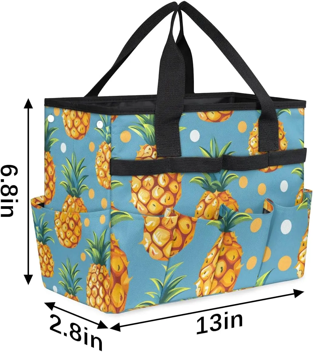 Garden Tool Bag Pineapple Dots Garden Tote Bag with Pockets Gardening Organizer Tool Storage Bags for Women Men Indoor Outdoor