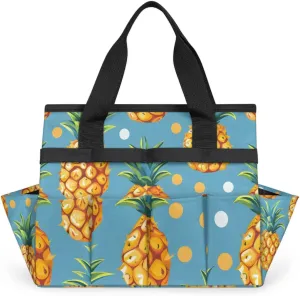 Garden Tool Bag Pineapple Dots Garden Tote Bag with Pockets Gardening Organizer Tool Storage Bags for Women Men Indoor Outdoor