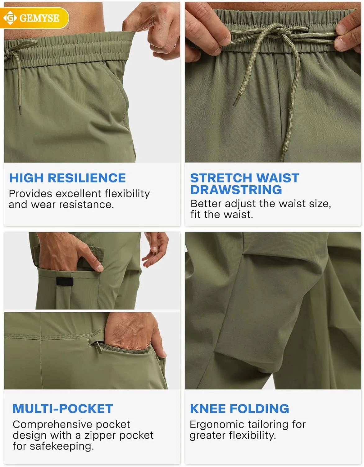 GEMYSE Men's Track Pants Lightweight Quick Dry Travel Fishing Joggers Running Workout Active Athletic Hiking Pants