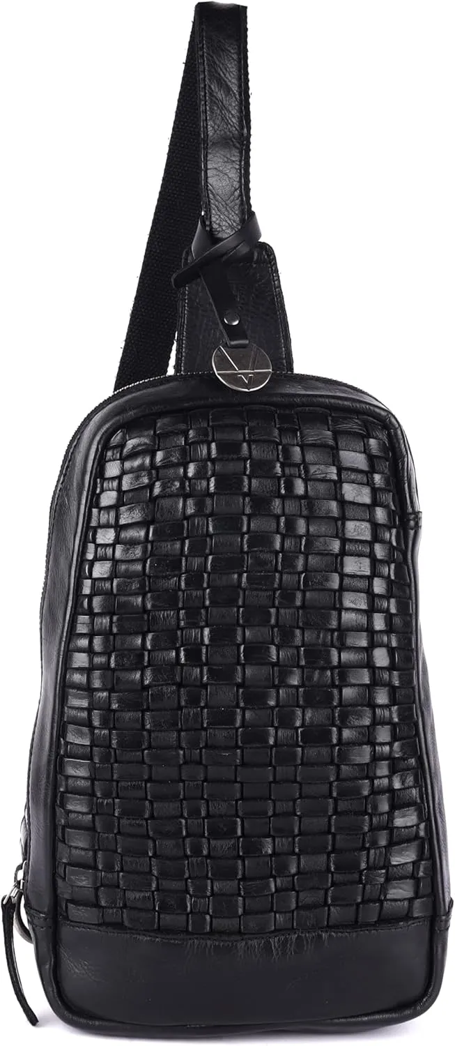 Genuine Leather Body Bag Unisex Trendy Casual Travelling Essentials Kept Bag, Durable Secure Travel Black