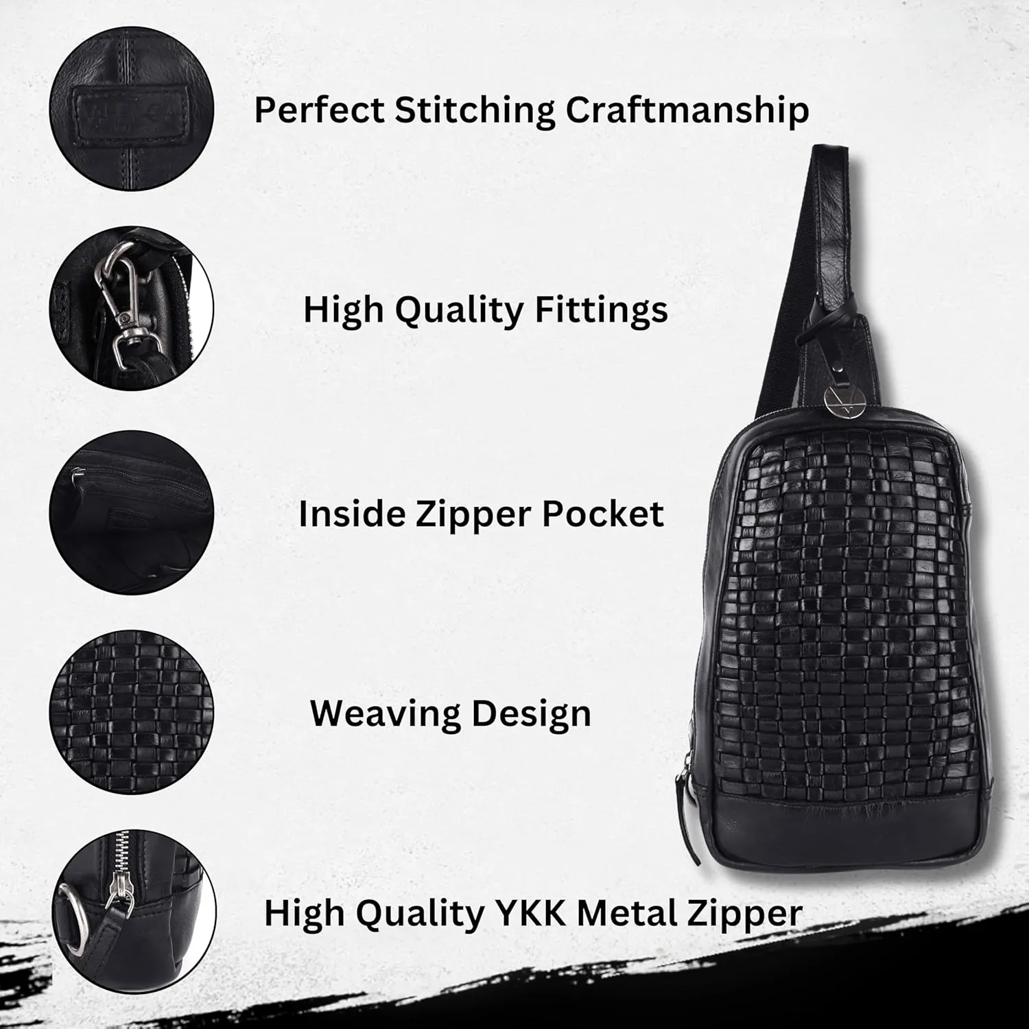 Genuine Leather Body Bag Unisex Trendy Casual Travelling Essentials Kept Bag, Durable Secure Travel Black