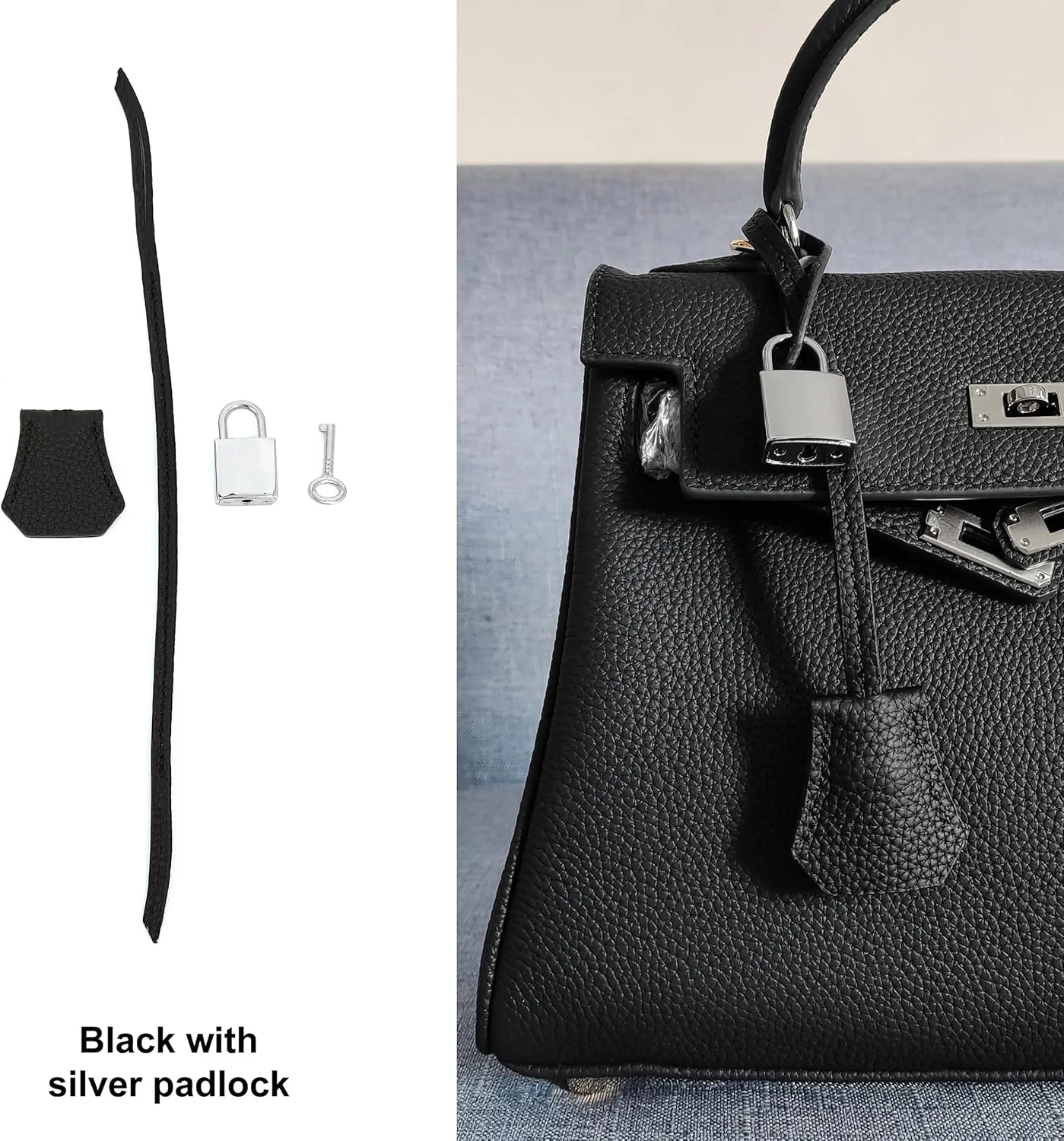 Genuine Leather Key Clochette Bag Charm, Bell Key Holder, Purse Keychain, Handbag Accessories Replacement, w/Padlock
