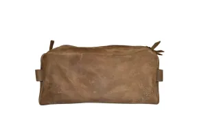 Genuine leather toiletry bag Stylish organization Handcrafted in Honduras 100% genuine leather Zipper closure with braided pull Convenient handle Quality and durability Secure storage (Stone)