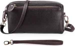 Genuine Leather Wristlet Clutch Wallet Purses for Women Small Crossbody Bags 7 Inch Shoulder Handbag 2 Straps