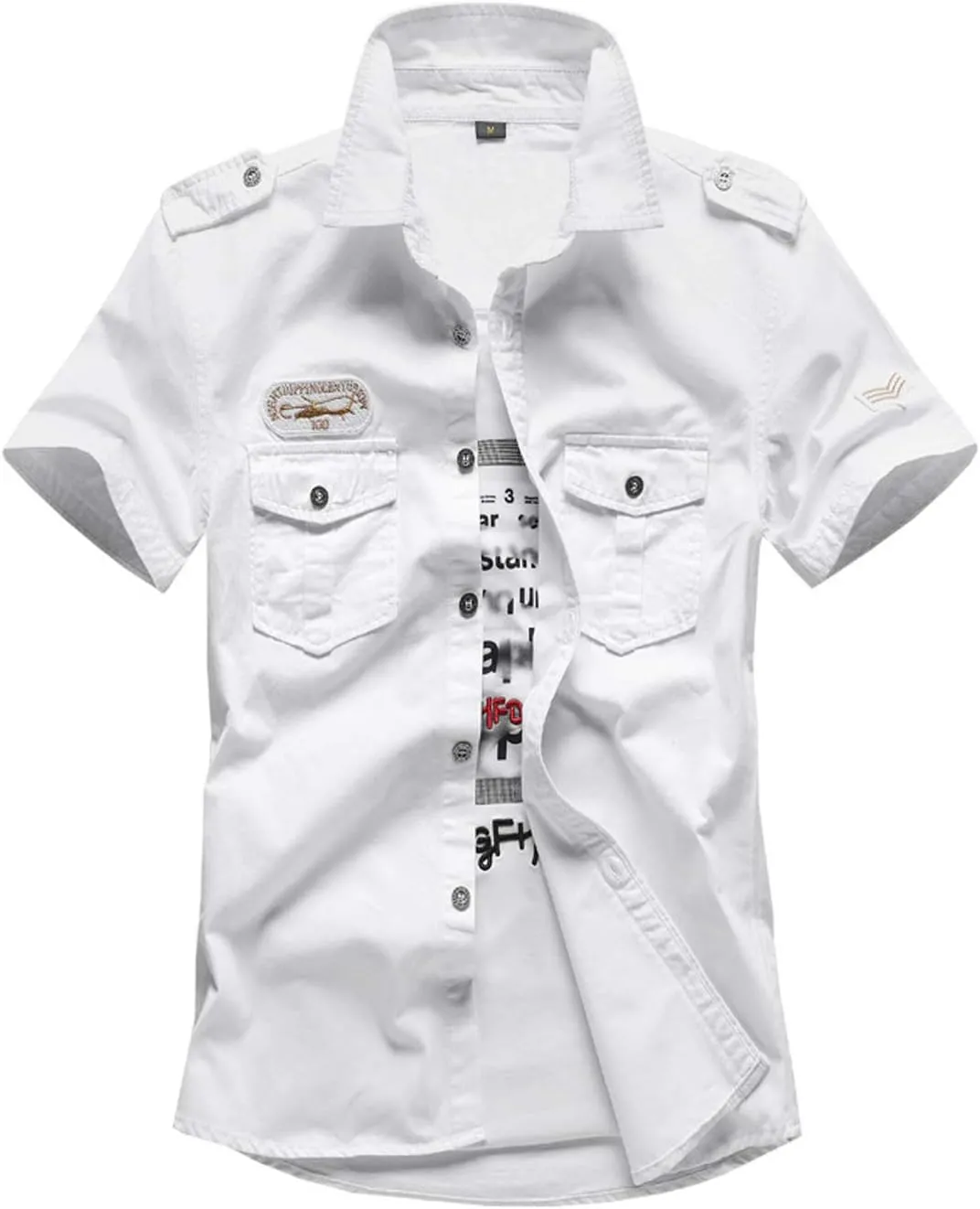 Gihuo Men's Military Tactical Shirt Short Sleeve Cargo Work Outdoor Hiking Camping Hunting Fishing