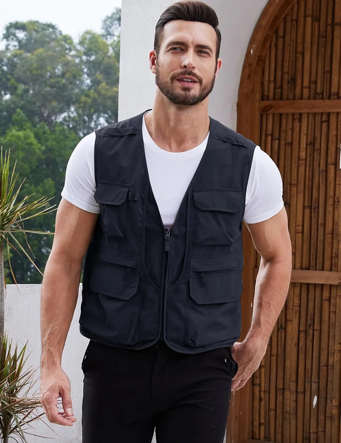 Gihuo Men's Utility Fishing Vest Lightweight Outdoor Work Safari Travel Cargo Vest with Multi-Pockets