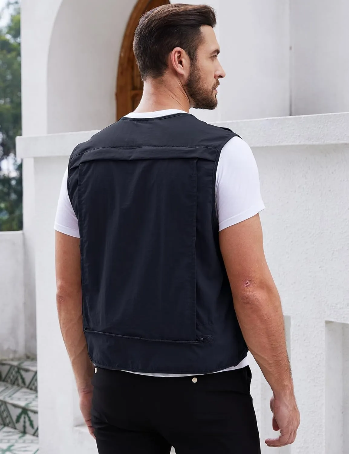 Gihuo Men's Utility Fishing Vest Lightweight Outdoor Work Safari Travel Cargo Vest with Multi-Pockets