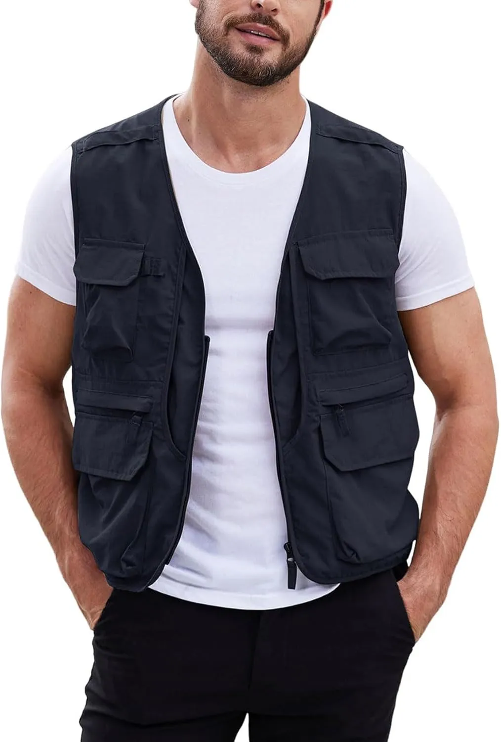 Gihuo Men's Utility Fishing Vest Lightweight Outdoor Work Safari Travel Cargo Vest with Multi-Pockets