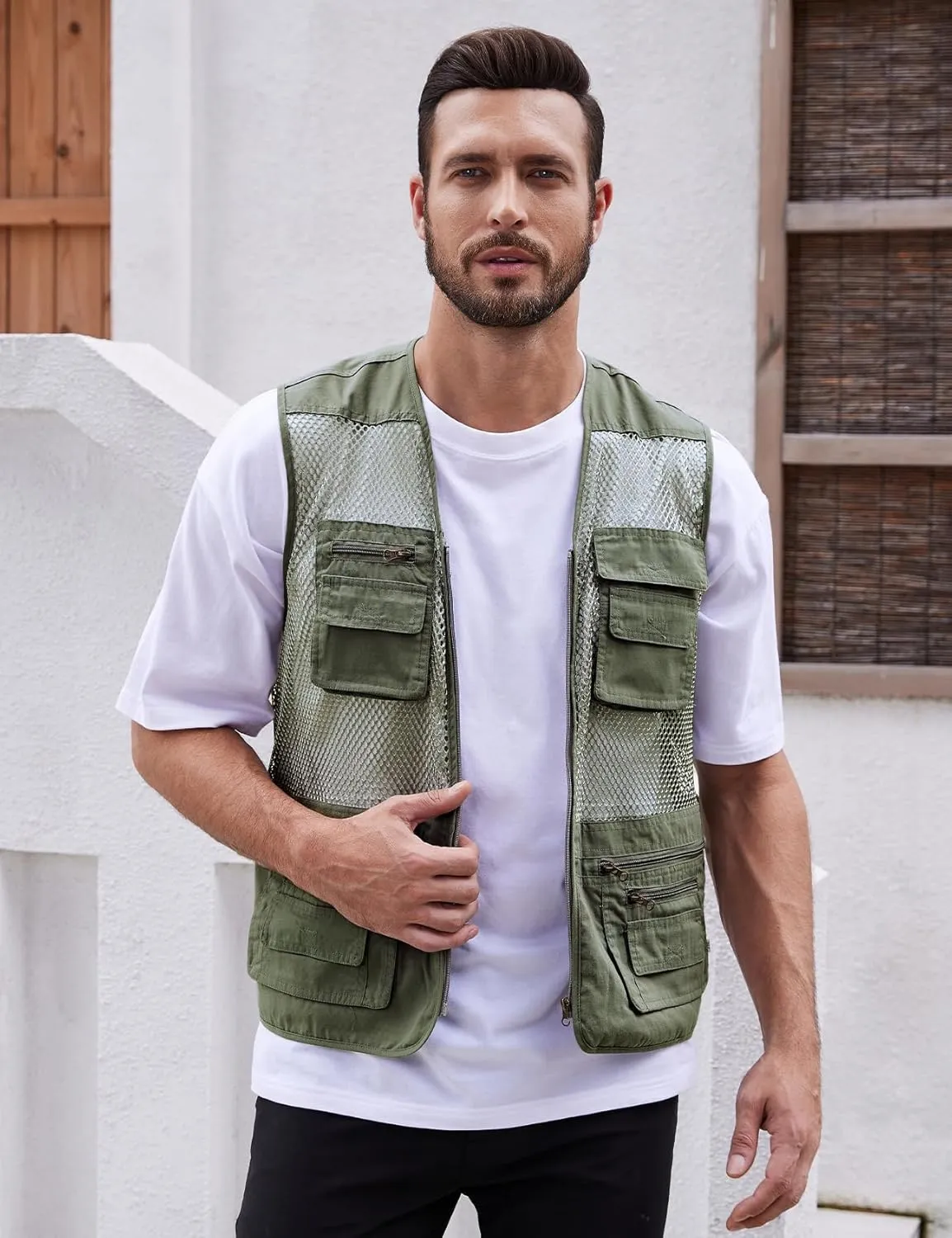 Gihuo Men's Utility Vest Fishing Safari Vest Summer Travel Vest with Pockets