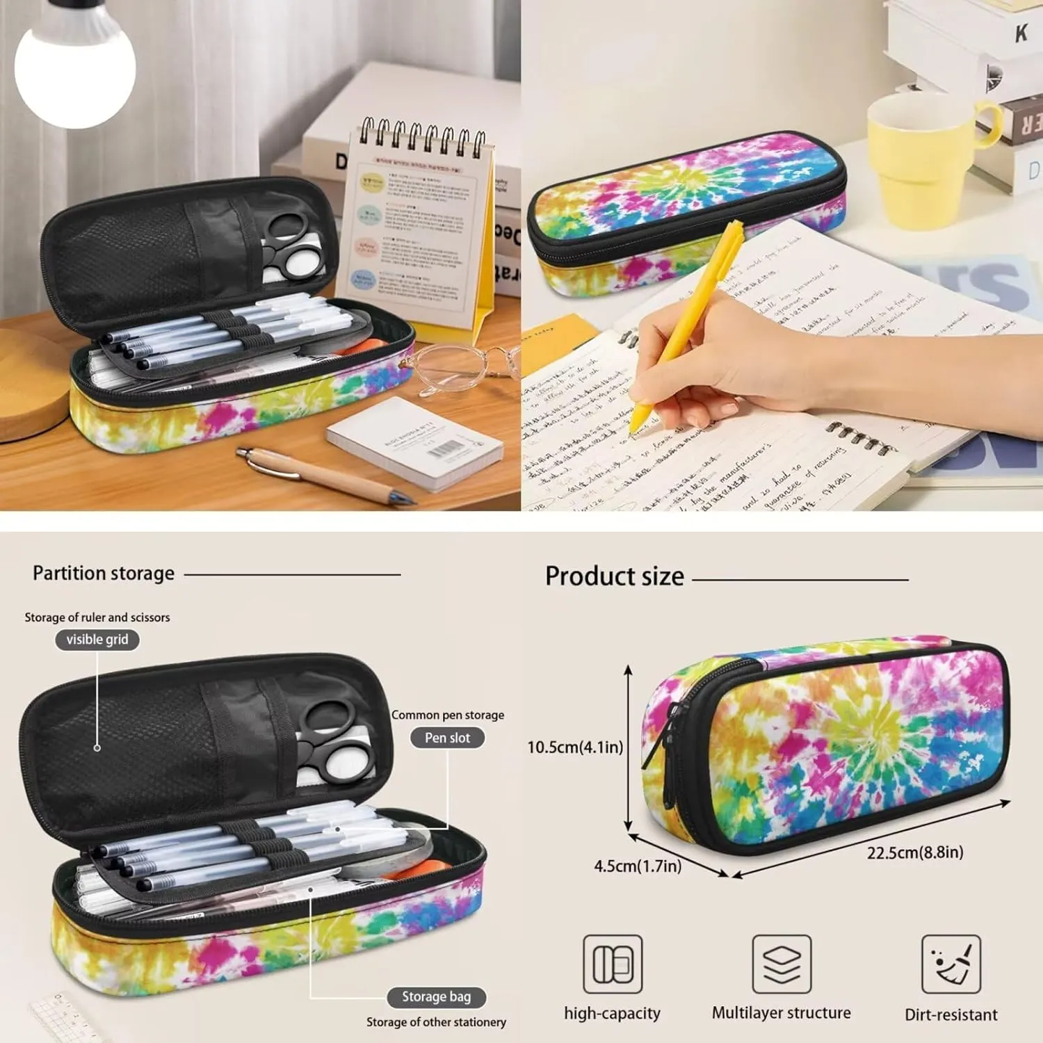 Girl's Backpack 3 Pieces Set Colorful Tie Dye Backpack Shoulder Bag with Lunch Bag Handbag Pencil Case Set Kids Teen Elementary Middle School Bookbag Daypack