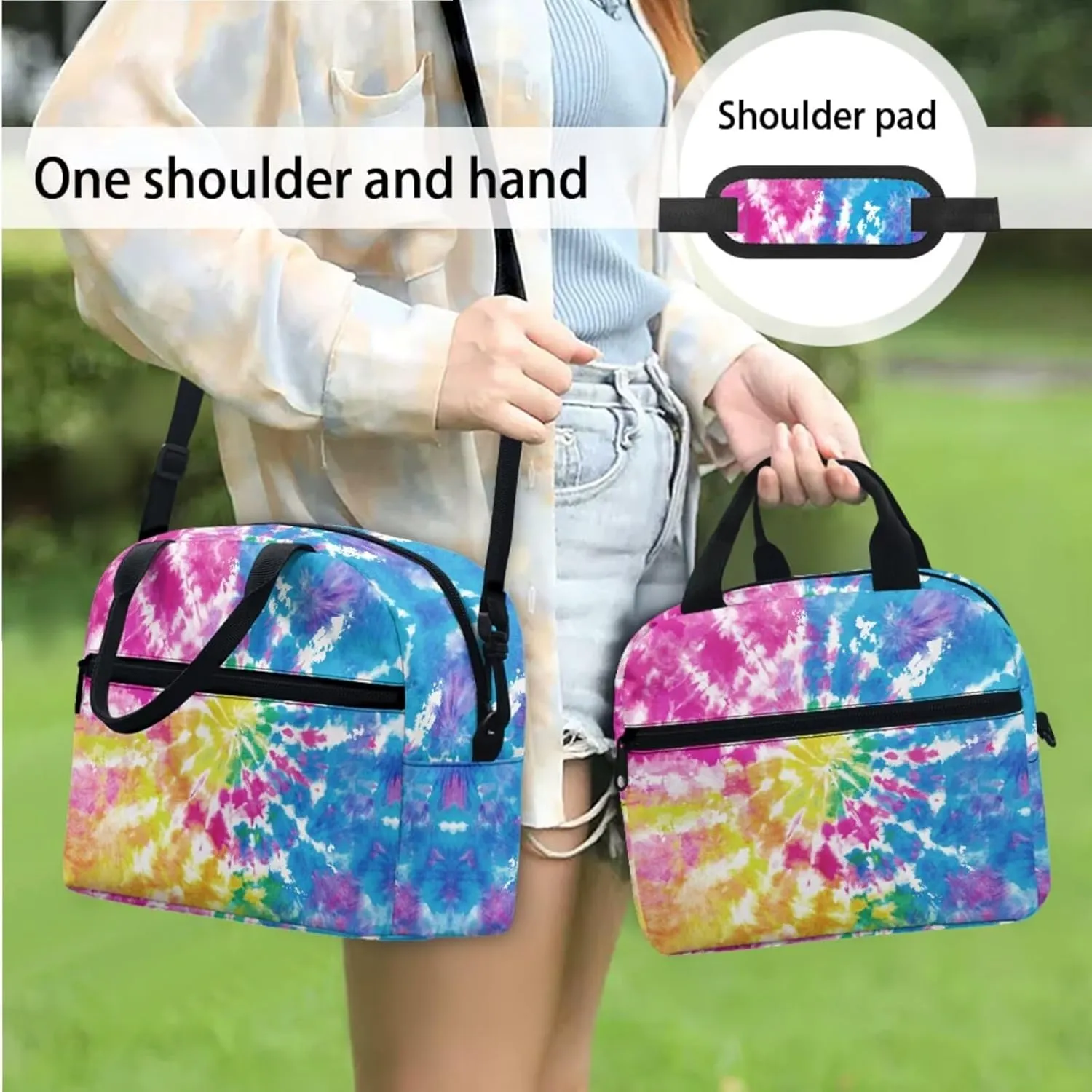 Girl's Backpack 3 Pieces Set Colorful Tie Dye Backpack Shoulder Bag with Lunch Bag Handbag Pencil Case Set Kids Teen Elementary Middle School Bookbag Daypack