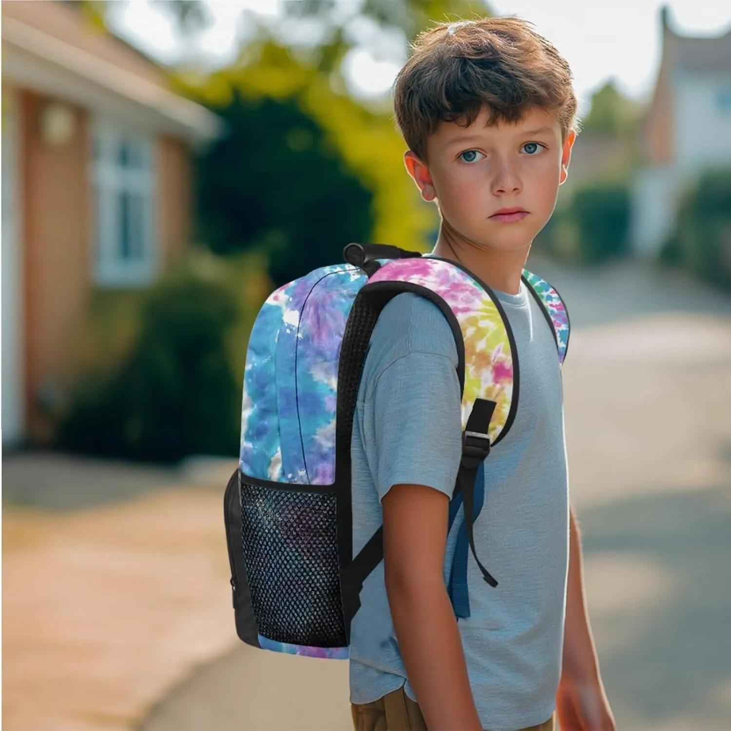 Girl's Backpack 3 Pieces Set Colorful Tie Dye Backpack Shoulder Bag with Lunch Bag Handbag Pencil Case Set Kids Teen Elementary Middle School Bookbag Daypack