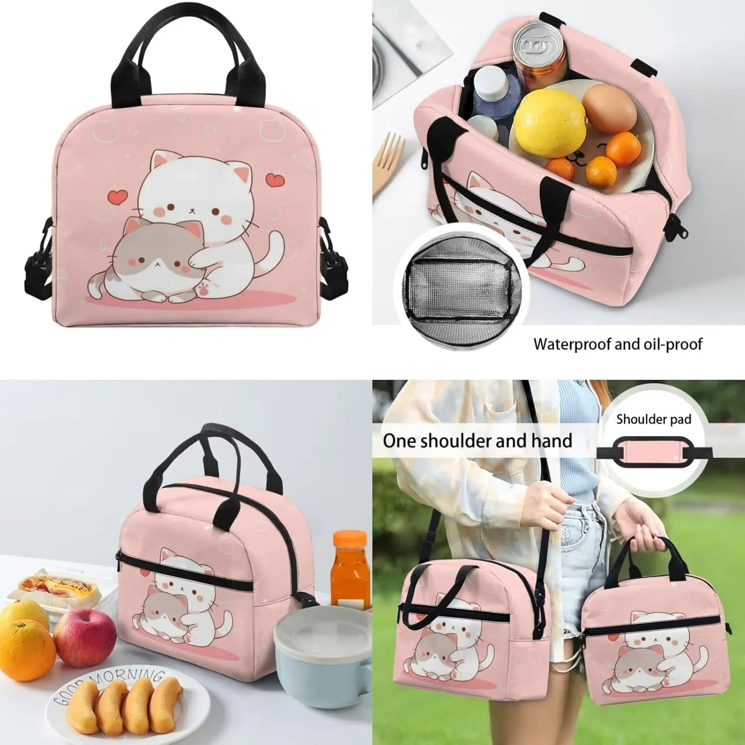 Girls School Bag for Kids 6-8 10-12 Kawaii Cat Backpack Set with Lunch Bag Pencil Case Water Bottle Sleeve Elementary Middle High School Bookbag College Rucksack Daypack