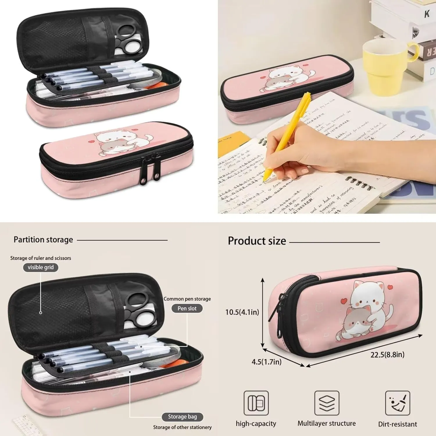 Girls School Bag for Kids 6-8 10-12 Kawaii Cat Backpack Set with Lunch Bag Pencil Case Water Bottle Sleeve Elementary Middle High School Bookbag College Rucksack Daypack