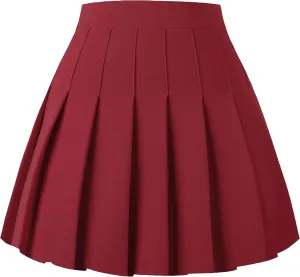 Girstunm Women's Pleated Skirt Mini Skater Basic Skirts High Waist School Girls Uniform Short Cheerleader Skirt