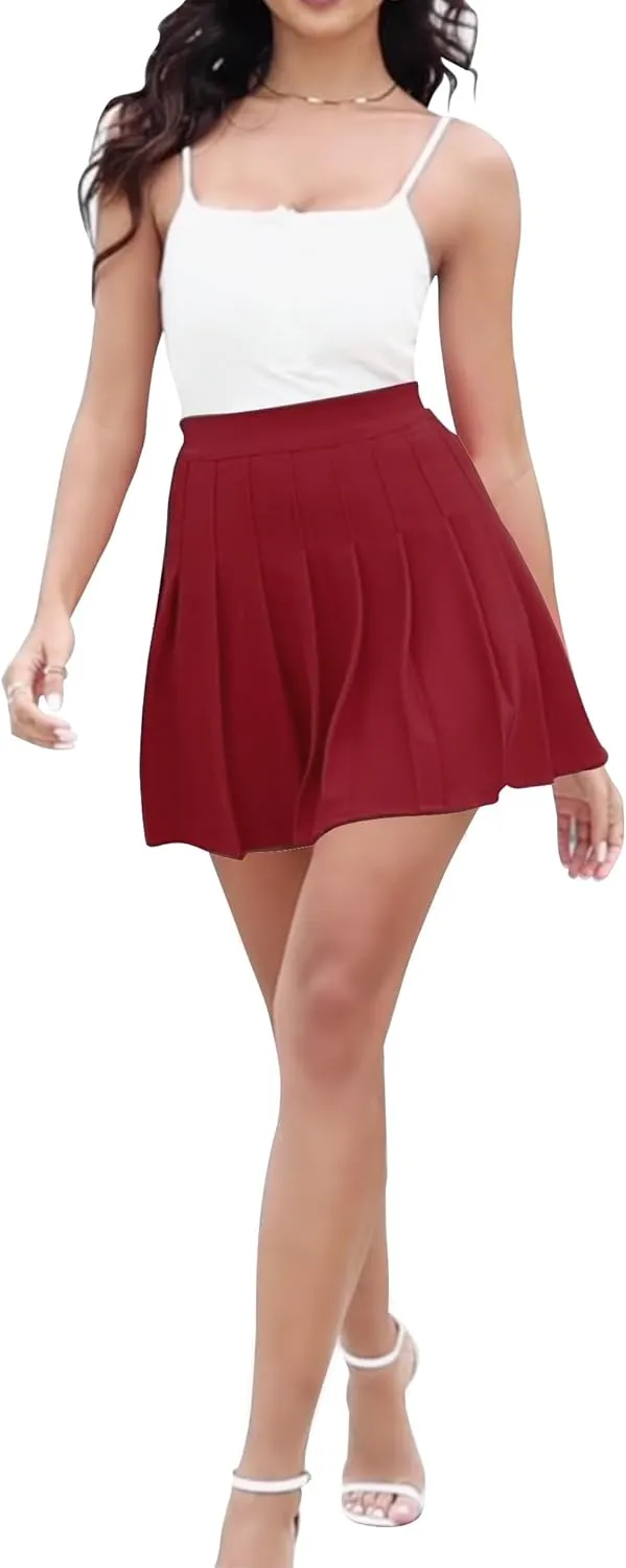 Girstunm Women's Pleated Skirt Mini Skater Basic Skirts High Waist School Girls Uniform Short Cheerleader Skirt