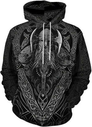 GLUDEAR Men's Vikings Tattoo Norse Mythology Graphic 3D Print Hoodie Pullover Sweatshirt Hoodies