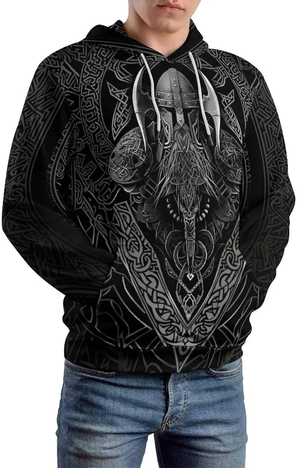 GLUDEAR Men's Vikings Tattoo Norse Mythology Graphic 3D Print Hoodie Pullover Sweatshirt Hoodies
